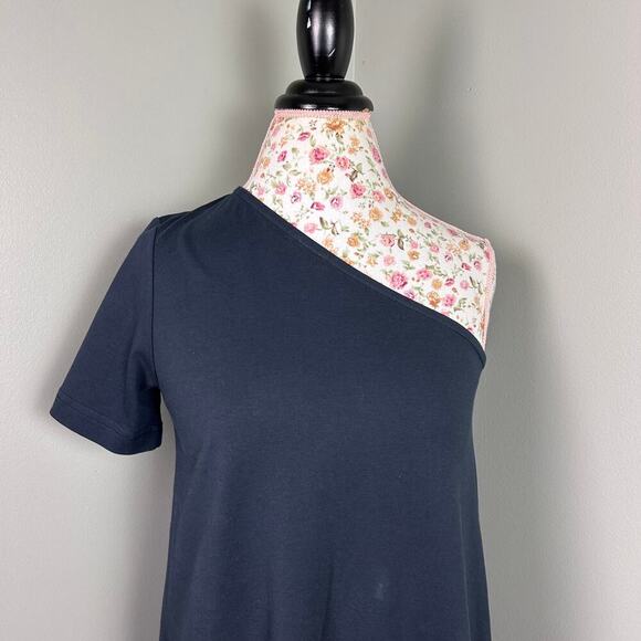 Cos One Shoulder Dress Navy Blue Short Sleeve Asymmetrical Mini T-Shirt Small - Picture 4 of 10